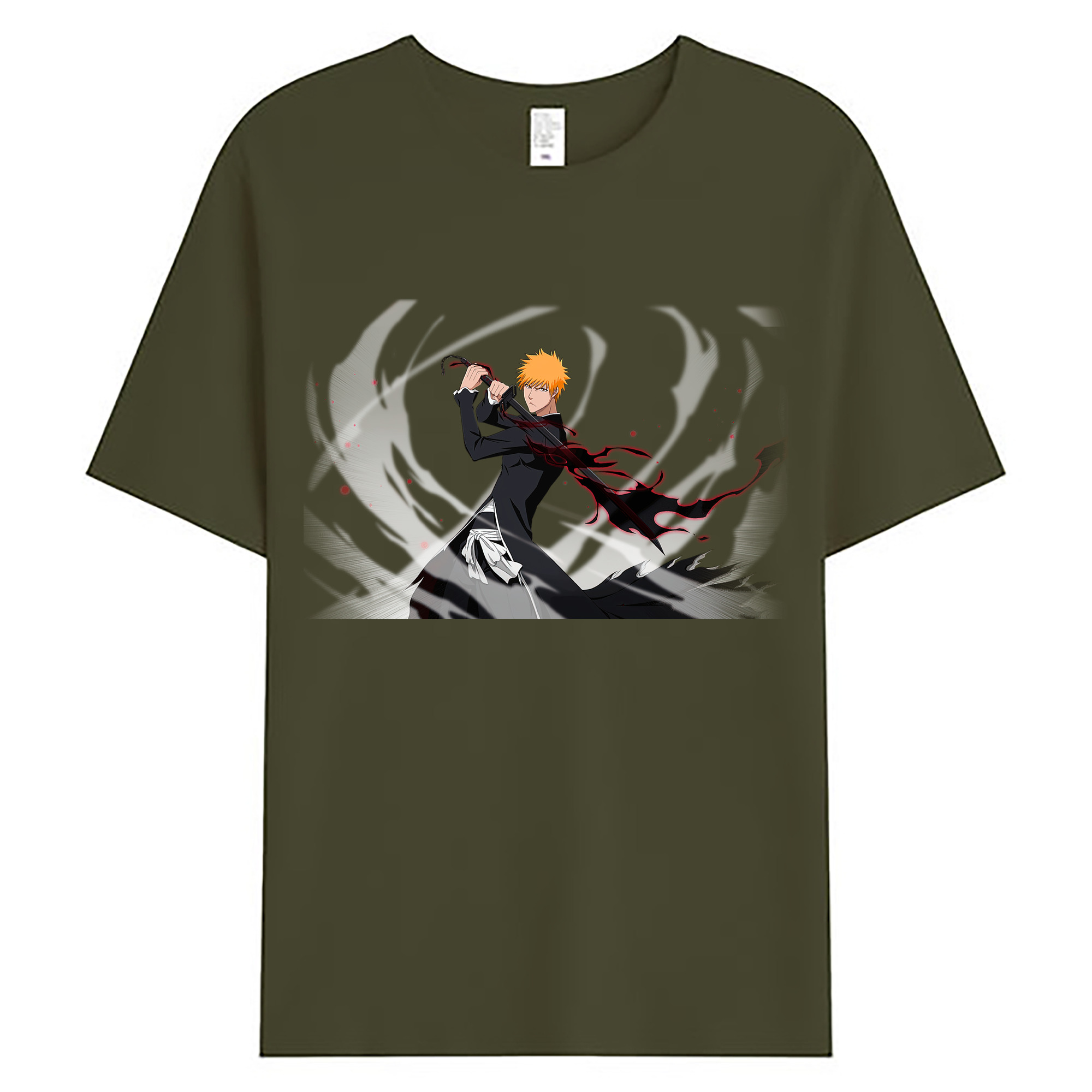 （画像用） ブリーチ 黒崎一護（くろさき いちご）BLEACH Kurosaki Ichigo 綿100％ メンズ半袖Tシャツ｜肌触りやわらか＆通気性